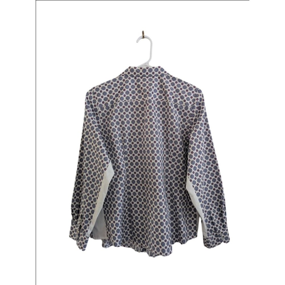Women's Talbots Petite Button Down Shirt 12P White Purple Geometric - Picture 3 of 5